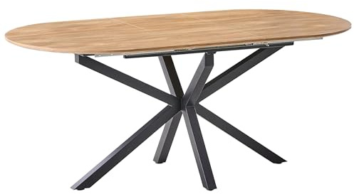 Beliani Tavolo da pranzo moderno allungabile con piano ovale in MDF e gambe in ferro nero 140/180 x 90 cm Sala da pranzo Cucina Marrone