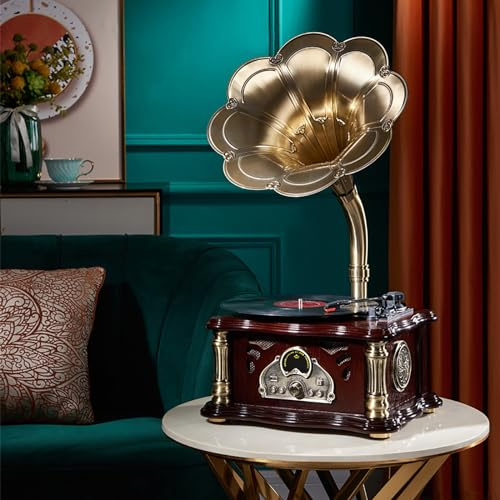 Record Player, Vintage Turntable with Bluetooth, Antique Gramophone for 33/45/78 RPM, Includes Wireless Remote Control for Home Decoration