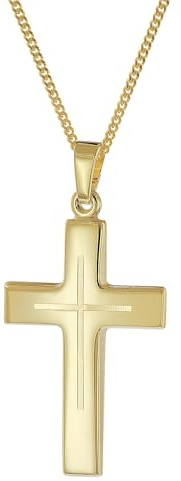 trendor Kreuz-Anhänger Gold 333/8K mit vergoldeter Herren-Silberkette 21160 | zeitloses Halskette für Männer, modisches Schmuckstück
