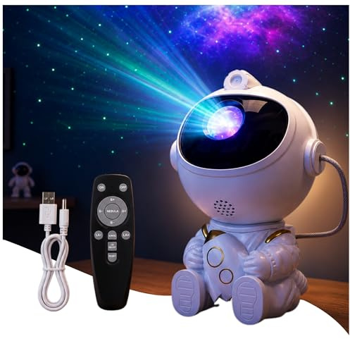 W-Direct Astronaut Galaxy Star Projector Night Light (White) – LED Nebula Sky Lamp with Remote Control, Space Themed Ceiling Light for Bedroom Kids Room Home Decor