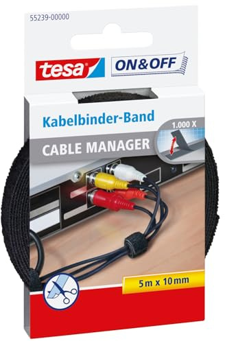 Cinta para agrupar cables tesa On & Off (5 m x 10 mm), color negro