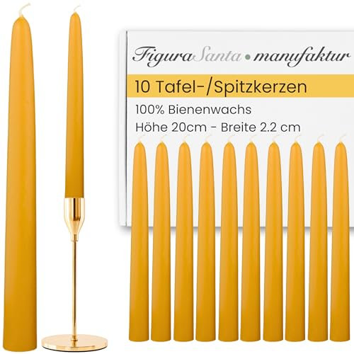 Figura Santa Bienenwachskerzen, Stabkerzen aus 100% Bienenwachs, Handgefertigt seit 1988, Dinner Kerzen, natürliche Spitzkerzen 10er Set (Honig)
