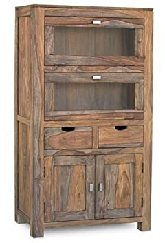 MASSIVMOEBEL24.DE | Nature Grey Highboard #60 Sheesham, Farbe:grau geölt, Größe:80x40x148 cm (BxTxH)
