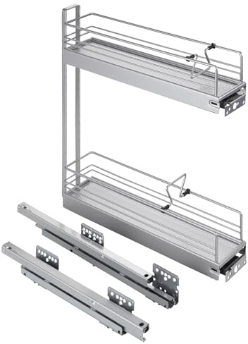 SOTECH 15er Unterschrankauszug Classic 90° 2-etagig silbergrau | mit 3D-Adjust Küchenauszug Schrankauszug Vollauszug für Küche