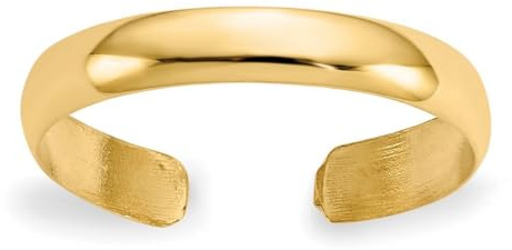 Solid 14K Yellow Gold 3mm Polished Band Toe Ring for Women