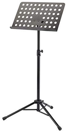 K&M 11940 Orchesterpult Schwarz – Notenständer von 74 - 127 cm ausziehbar – Gelochte Notenablage mit Schnellverschluss