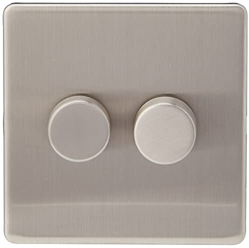 Alliance Electrical Satin Chrome Flat Screwless 2 Gang Dimmer 400W 10 Amp Screwless Double 2 Gang 2 Way 400W Light Dimmer Switch
