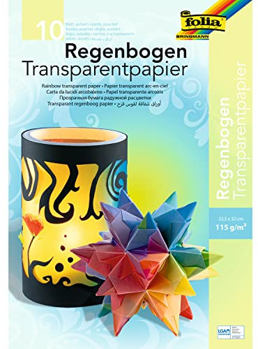 Folia 785 – Cartella con carta risparmio, colori assortiti, 10 fogli, 115 g/mq, ca. 22,5 x 32 cm, ideale per la creazione di lanterne, immagini per finestre e altri lavori di bricolage