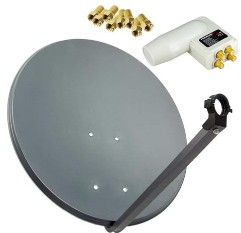 PremiumX Satelliten-Komplettanlage 80cm Satellitenschüssel Aluminium Satellitenantenne Quad LNB 8X F-Stecker, SAT bis 4 Teilnehmer