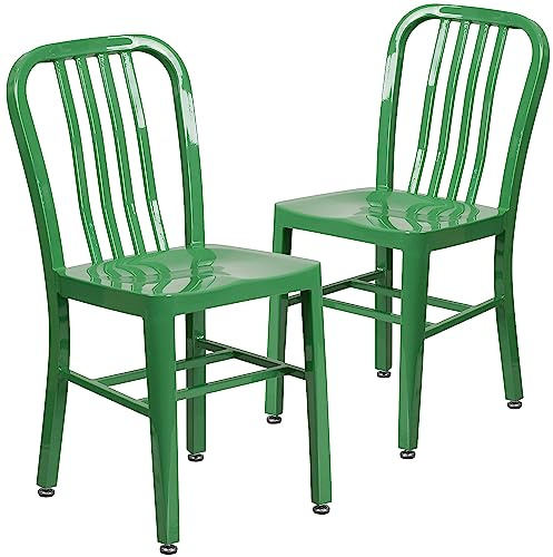 Flash Furniture Gael Commercial Grade 2 Pack Green Metal Indoor-Outdoor Chair
