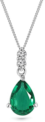 Miore Kette Damen aus Weißgold 9 Karat- 375 Gold mit 0.06 Ct Diamant Brillanten Halskette mit tropfen Anhänger Edelstein Geburtsstein Saphir Rubin Topas Smaragd, Halsschmuck 45 cm lang