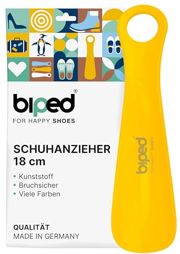 biped Calzador de plástico 18 cm – Calzador pequeño y ergonómico, ideal para viajes, niños y adultos – Calzador corto para zapatos fácil de usar z1560(amarillo)
