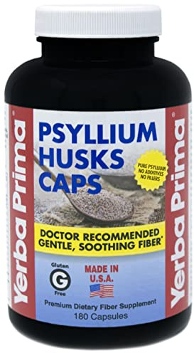 Yerba Prima Psyllium Husks Caps Dietary Fiber 625 mg, 180 Capsules - Colon Cleansing Supplement - Gut Health - Non-GMO Gluten Free