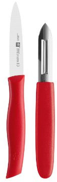 Zwilling Messer Twin Grip mit Sparschäler, Edelstahl, Silber/Rot, 38 x 28 x 28 cm, 2-Einheiten