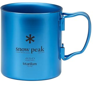 Snow Peak Titanium Double Walled Mug 450ml, Blue, Ultralight Japanese Titanium mug for camping & outdoors