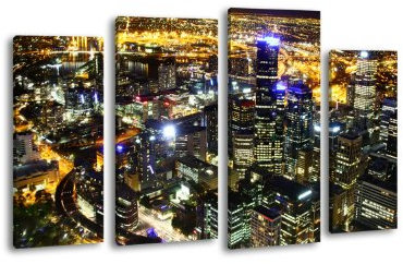 Leinwandbild Melbourne LW160 Wandbild, Bild auf Leinwand, 4 Teile, 180x100cm, Kunstdruck Canvas, XXL Bilder, Keilrahmenbild, fertig aufgespannt, Bild, Holzrahmen, Australien, City, Skyline,