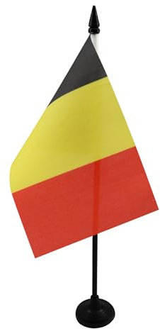 AZ FLAG Tischflagge Belgien 15x10 cm Polyester 100D Kunststoffsockel | Für innen Belgische Tischflagge genähte Ausführung mit verstärkten Kanten mit Kunststoffstab 100D Polyester