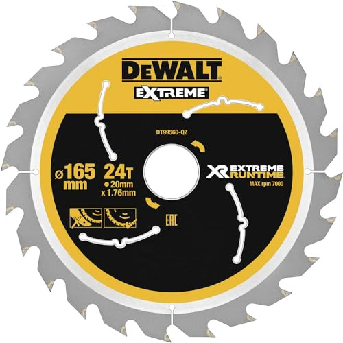 Dewalt DT99560-QZ DT99560-QZ-Hojas para Sierra Circular portátil XR Extreme RUNTIME 165mm x 20mm 24D, black/yellow