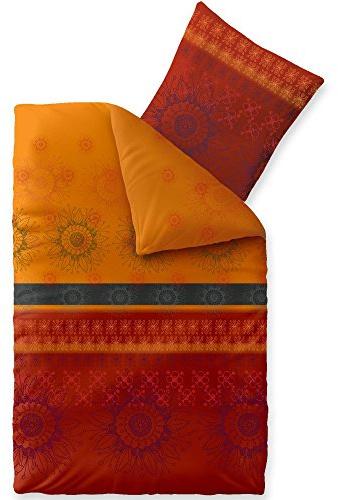 CelinaTex Fashion Bettwäsche 135x200 cm 2teilig Baumwolle, Bettgarnitur für Sommer und Winter, Ganzjährig, Bettbezug, Bettenset, Schöner Wohnen Legra Blumen Rot Orange Grau