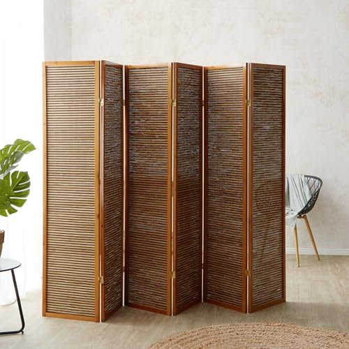 Homestyle4u Paravent Raumteiler 6 teilig Holz Braun Bambus Trennwand Sichtschutz faltbar