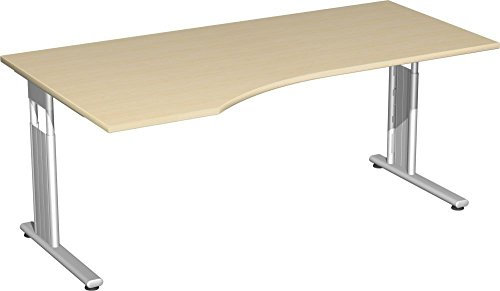 Geramöbel PC-Schreibtisch links höhenverstellbar, 1800x1000x680-820, Ahorn/Silber