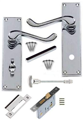 Discount Hardware UK Victorian Scroll Polished Chrome Bathroom Door Handles + 64mm Bathroom Lock Set-Sold