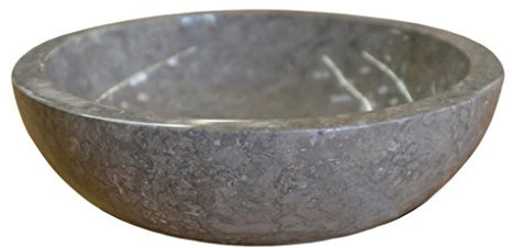 Océan Line Vasque ronde à poser en marbre gris, Lizéa 40×40×15 cm