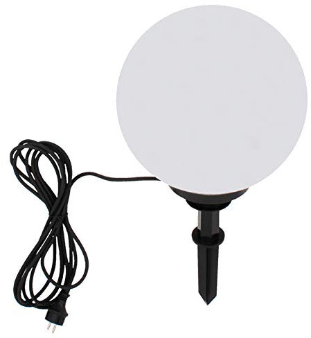 Trango IP65 Gartenkugel 300WB in Weiß matt 30cm ⌀ inkl. je 1x E27 LED Leuchtmittel *SNOW* Kugelleuchte inkl. ca. 5 Meter IP44 Kabel, Gartenleuchte, Leuchtkugel, Gartenkugelleuchte, Kugellampe