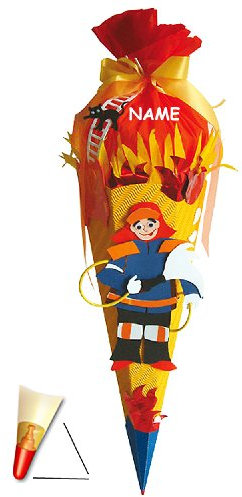 BASTELSET Schultüte - Feuerwehr 85 cm - incl. Namen - mit Holzspitze - Zuckertüte Roth - ALLE Größen - 6 eckig Jungen Auto Rettung Feuerwehrauto