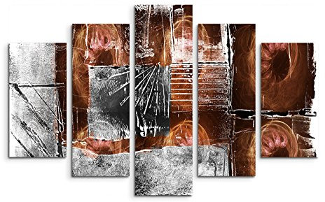 Paul Sinus Art 5 teiliges Wandbild auf Leinwand (Gesamt: H: 100cm B: 160cm) Keilrahmenbild Canvas Fotodruck Leinwandbild Leinwanddruck Kunstdruck Wandbild braun grau weiß Kreise Grunge