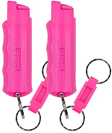 SABRE Pepper Spray, Supports National Breast Cancer Foundation, Maximum Police Strength OC Spray, Quick Release Keychain for Fast Access, Finger Grip for More Accurate Aim, 3X longer spray time
