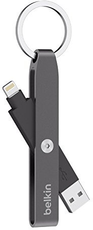 Belkin Mixit F8J172btGRY - Llavero con adaptador de Lightning a USB (2.4 A, giro 360°, diseño metálico) gris