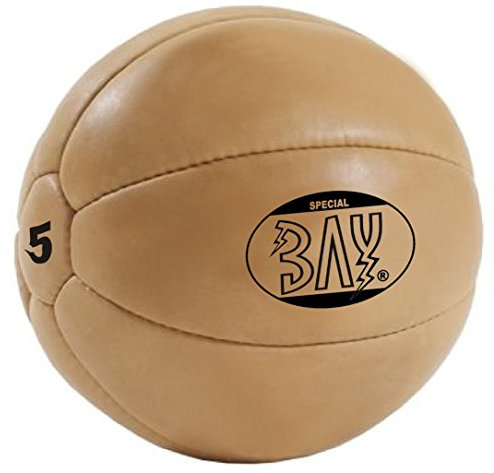 BAY Leder-PU Medizinball, 5 Kilogramm, Profi-Qualität für Gymnastik und Fitness