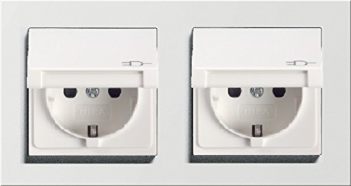 Komplett-Set Gira E2 Abdeckrahmen, 2-fach - Reinweiß, glänzend mit 2x Steckdose, Klappdeckel -GIRA- -weiß-