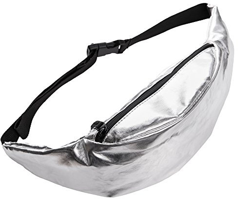 Doris Boutique Fu - PU Leder Damen Herren Neutral Gürteltasche Bauchtasche Hüfttasche Geldbeutel Bikertasche (Silber)