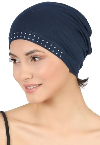 Deresina Headwear Verzierte Bambus Chemo Mutze fur Damen – Weiche Schlafmutze, Kopfbedeckung bei Haarausfall, Ideal unter Hut, Turban oder Kopftuch (Marina)