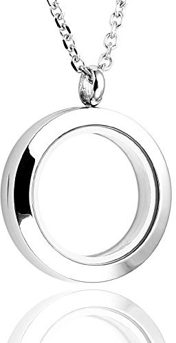 JOVIVI 25mm Round Living Floating Charm Memory Locket Necklace - 316 Surgical Polished Stainless Steel, Secure Magnetic Closure
