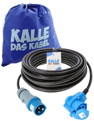 KALLE DAS KABEL CEE Verlängerung 230V H07RN-F 3G 2,5mm² 20 Meter | Camping, Wohnmobil, Caravan, Campingkabel, CEE-Stecker, Winkelkupplung, Outdoor, Gummikabel, robust, spritzwassergeschützt