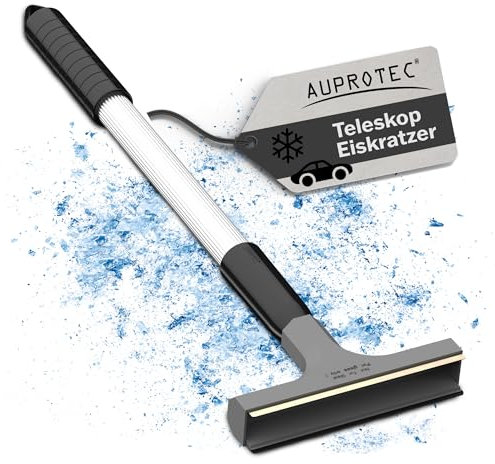 AUPROTEC Eiskratzer Messingklinge mit Alu Teleskopstange/Langer Eiskratzer mit Gummilippe/Eiskratzer Langer Stiel/Scheibenkratzer Auto/Schneekratzer Auto/Eisschaber Auto – Grau