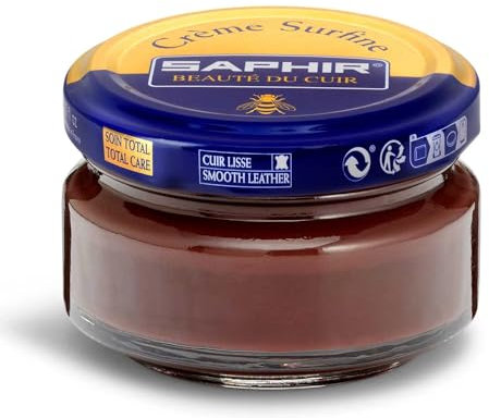 SAPHIR Crème Surfine Pommadier 50 ml – Crema nutritiva color Havana para cuero liso | Nutre, recolorea e impermeabiliza con brillo satinado (Habano 34)