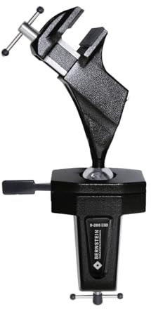 BERNSTEIN ESD Kugelgelenk-Schraubstock Drehbar 360° | Neigungswinkel +/- 45° | Zum Anklemmen | Ableitfähig + Stecker + Erdungsleitung | Spannweite 70 mm | Tischschraubstock