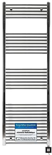 anapont Riscaldatore elettrico da bagno, dritto, cromato, funzione timer, scaldasalviette, riscaldamento elettrico, riscaldamento asciugamani, prodotto in Germania (KTX 2, 1775 h x 500b)