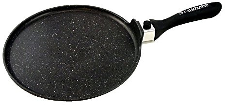 Schumann Professionnel - Crêpière Moove Revêtement en Pierre 28cm - Compatible Tous feux dont Induction - Fonte d'Aluminium Sans PFOA - Manche Amovible en Silicone