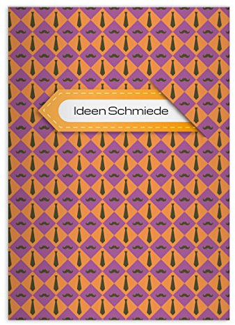 Kartenkaufrausch 8 personalisierte, Trendige Moustache Notizheft DIN A4 Schulhefte, Rechenhefte mit Krawatten, orange lila Lineatur 22 (Kariertes Heft)