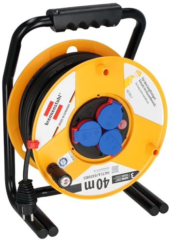 Brennenstuhl Professional Brobusta IP44 Gewerbe-/Baustellen-Kabeltrommel, 40m - Spezialkunststoff (Baustelleneinsatz und Einsatz im Außenbereich, Made in Germany) gelb
