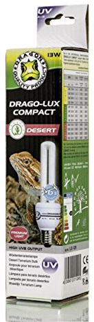 Dragon Reptile Wüsten Terrarienlampe 13w / 12.0 (200UVB) UVB/UVA Energiesparende Compact Vollspektrumlampe