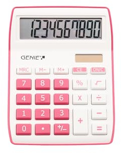 Genie 840 P 10 chiffres calculatrice de bureau avec double alimentation (solaire et batterie) Design Compact (Rose)