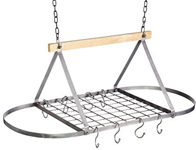 KitchenCraft Industrial Kitchen Supporto Porta Pentole e Padelle Stile Vintage da Soffitto, Ferro Battuto e Legno di Mango, 32.5 x 80.5 x 40 cm