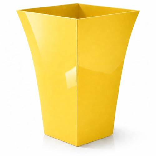 CrazyGadget® Large Milano Tall Planter Square Plastic Garden Flower Plant Pot Gloss Finish - for Indoor and Ourdoor (Yellow, 1)