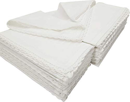Übergroße quadratische Spitzendeckchen (50,8 x 50,8 cm), aus 100% Baumwollfasern, weiß mit dekorativer, gehäkelter Zierleiste. Luxuriöser Artikel für besondere Anlässe und Elegante Tischdekoration
